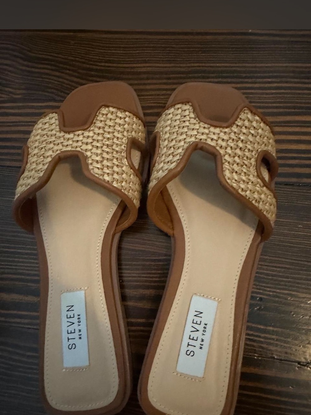 STEVE MADDEN Woven Tan Slide Sandals